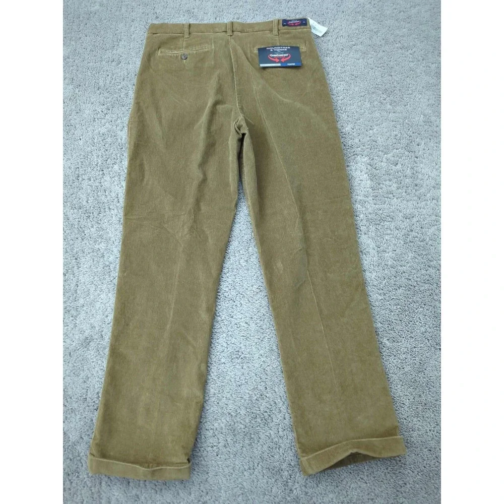 Roundtree & Yorke Pants Mens 36x34 Brown Corduroy Pleated Cuffed Hem Classic NEW